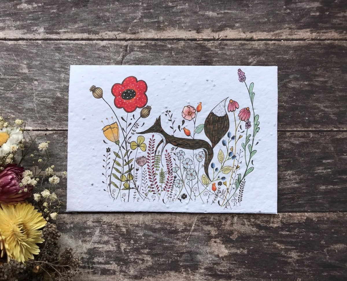 Plantable Seed Paper Birthday Card: Fox & Wildflower Design - Erika's Whimsical Art
