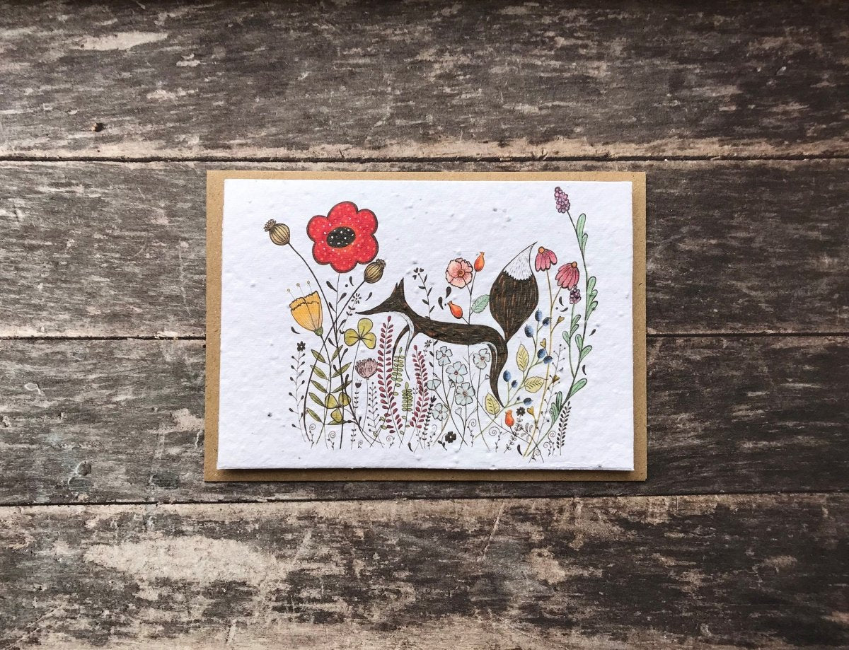 Plantable Seed Paper Birthday Card: Fox & Wildflower Design - Erika's Whimsical Art