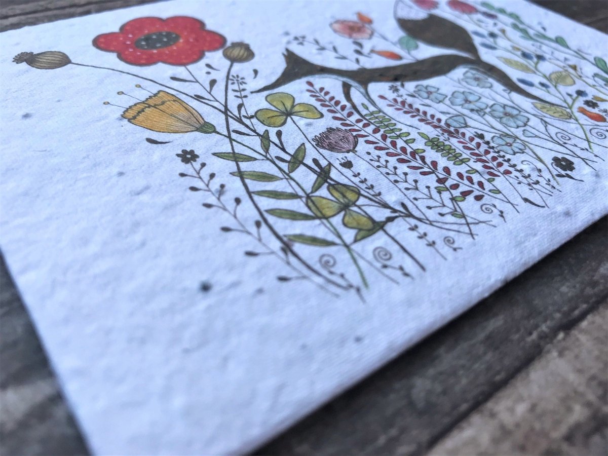Plantable Seed Paper Birthday Card: Fox & Wildflower Design - Erika's Whimsical Art