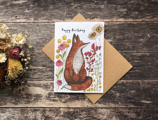 Plantable Seed Paper Birthday Card: Fox Woodland Design - Erika's Whimsical Art