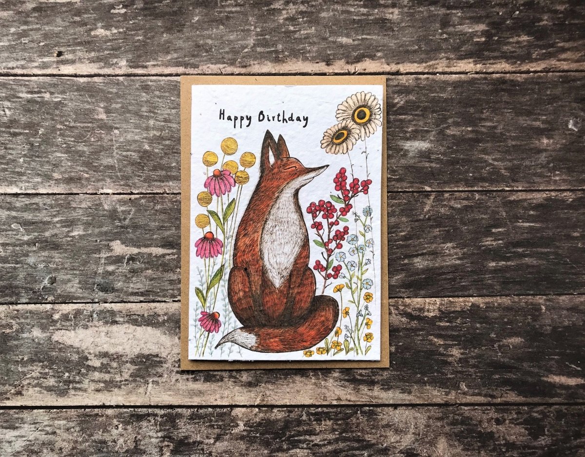 Plantable Seed Paper Birthday Card: Fox Woodland Design - Erika's Whimsical Art