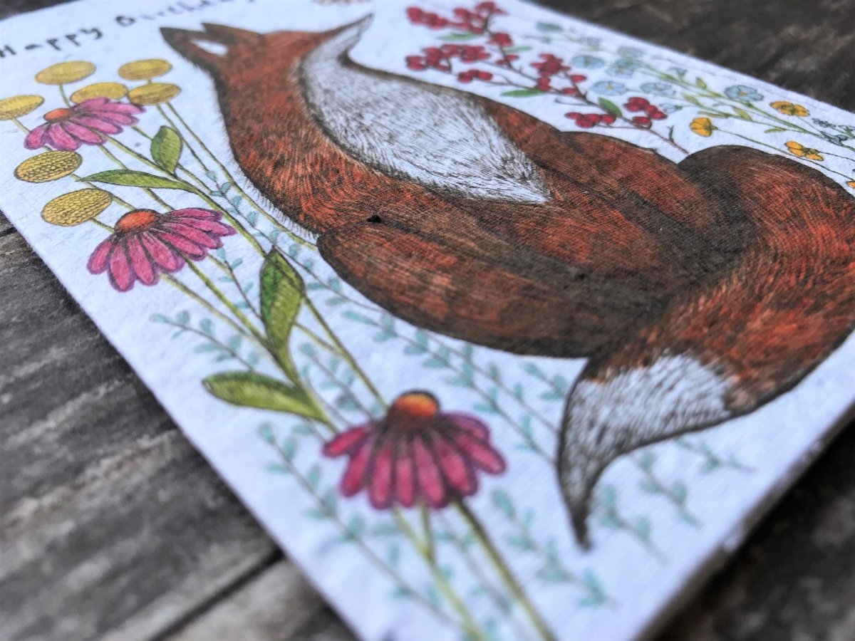 Plantable Seed Paper Birthday Card: Fox Woodland Design - Erika's Whimsical Art
