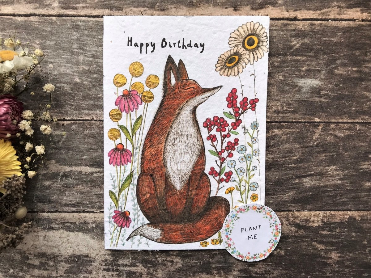 Plantable Seed Paper Birthday Card: Fox Woodland Design - Erika's Whimsical Art