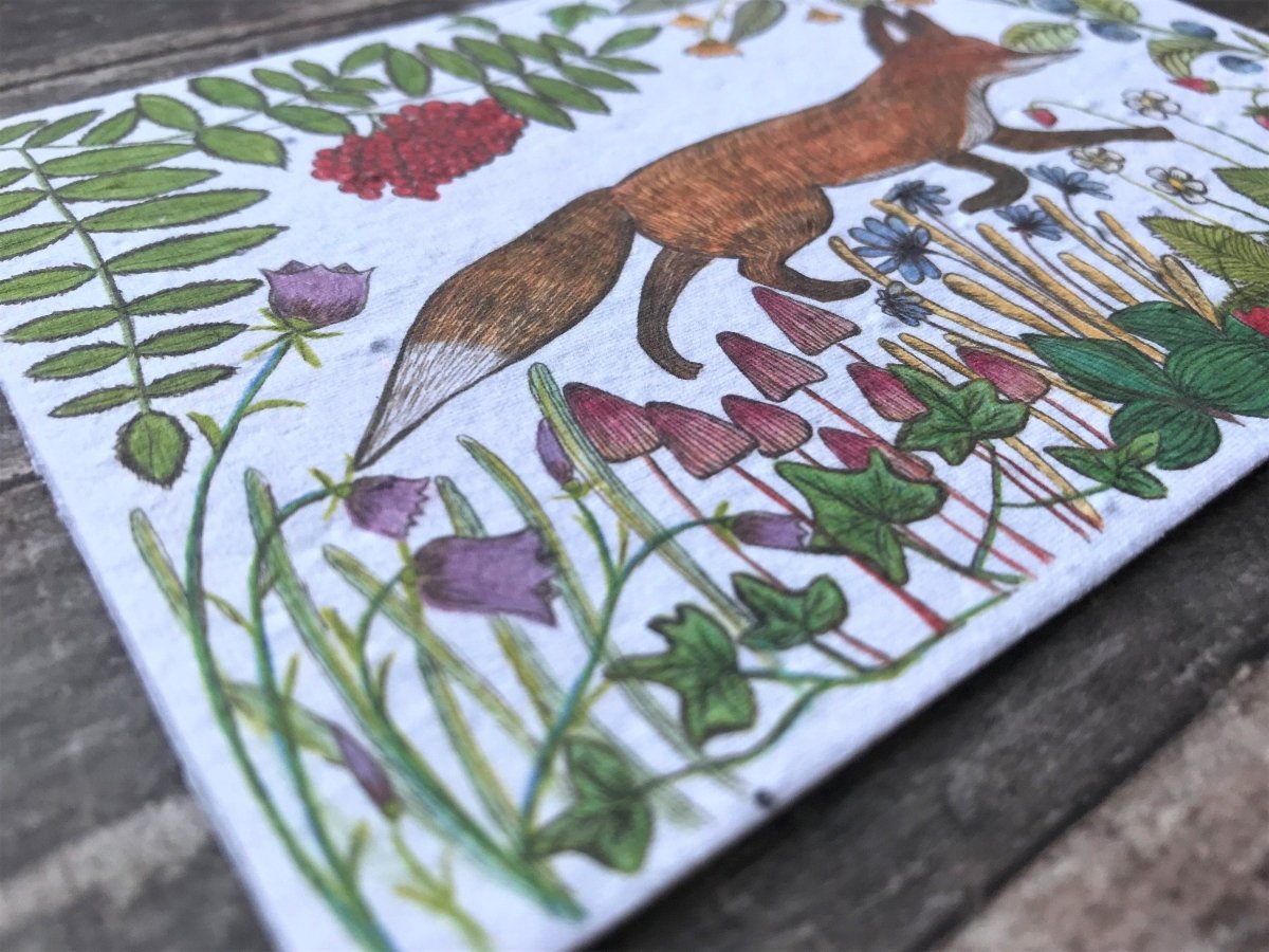 Plantable Seed Paper Birthday Card: Fox & Woodland Flowers - Erika's Whimsical Art