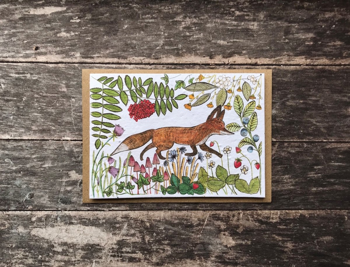 Plantable Seed Paper Birthday Card: Fox & Woodland Flowers - Erika's Whimsical Art