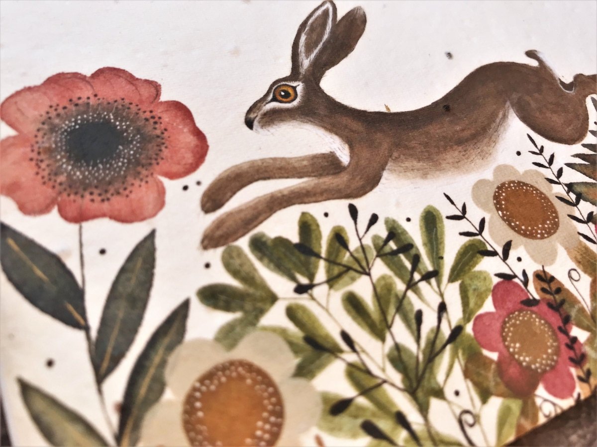 Plantable Seed Paper Birthday Card: Hare & Flowers, Eco - Friendly - Erika's Whimsical Art