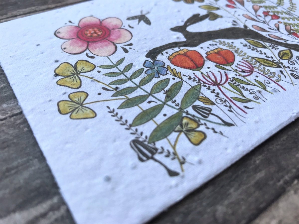 Plantable Seed Paper Birthday Card: Hare & Wildflower Design - Erika's Whimsical Art