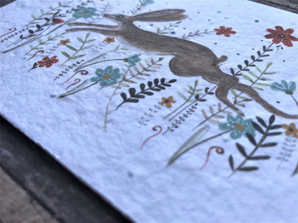 Plantable Seed Paper Birthday Card: Hare & Wildflowers - Erika's Whimsical Art