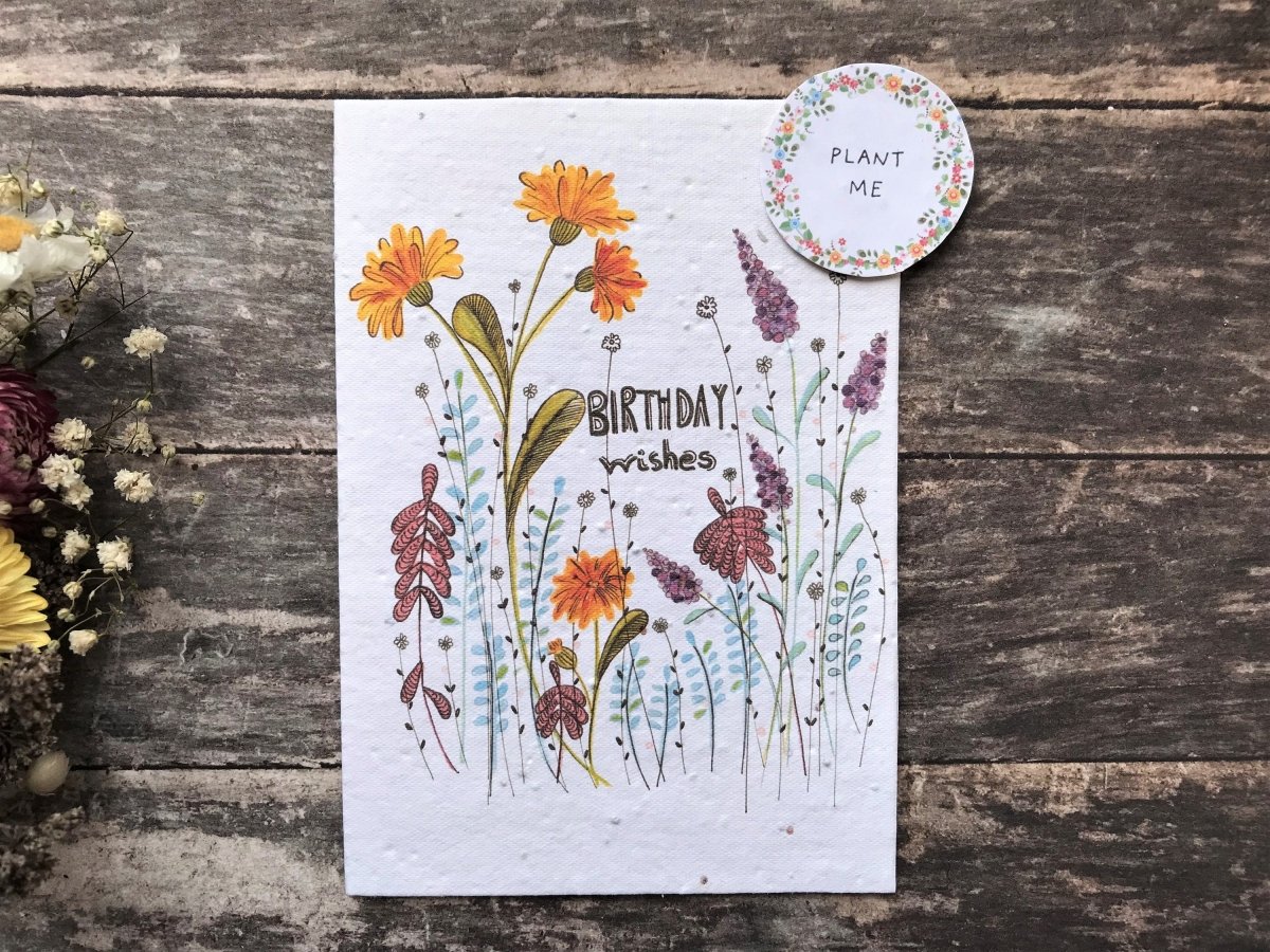 Plantable Seed Paper Birthday Card: Meadow Flowers (A6) - Erika's Whimsical Art