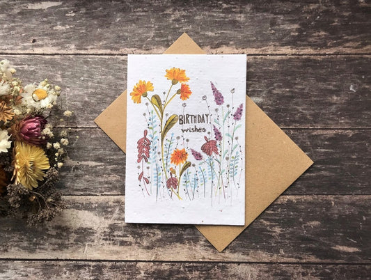 Plantable Seed Paper Birthday Card: Meadow Flowers (A6) - Erika's Whimsical Art