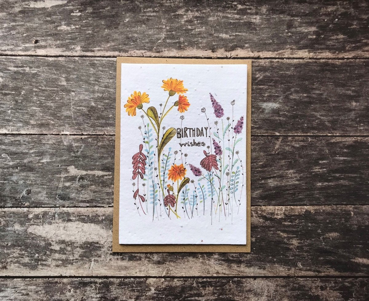 Plantable Seed Paper Birthday Card: Meadow Flowers (A6) - Erika's Whimsical Art