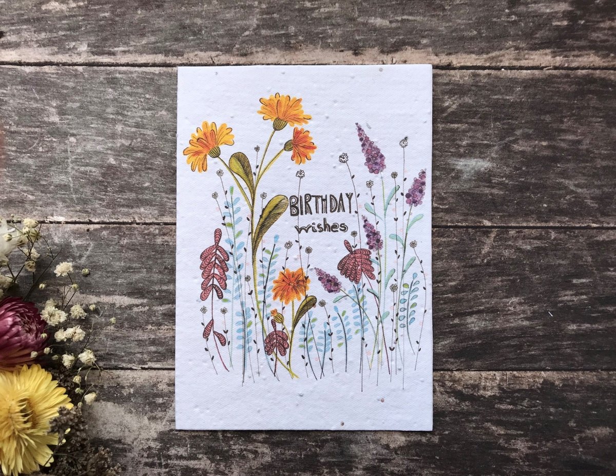 Plantable Seed Paper Birthday Card: Meadow Flowers (A6) - Erika's Whimsical Art