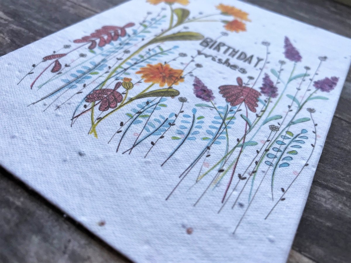 Plantable Seed Paper Birthday Card: Meadow Flowers (A6) - Erika's Whimsical Art