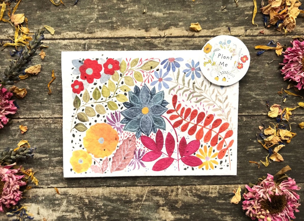 Plantable Seed Paper Birthday Card: Watercolor Floral Art - Erika's Whimsical Art