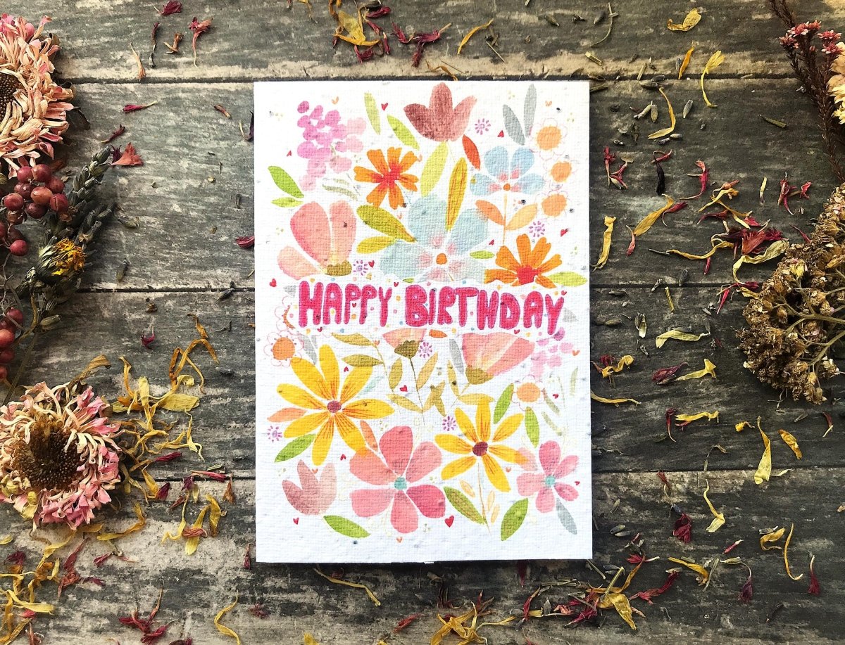 Plantable Seed Paper Birthday Card: Watercolor Floral Art - Erika's Whimsical Art