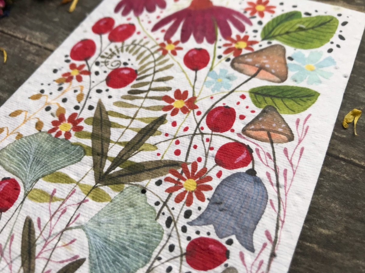 Plantable Seed Paper Birthday Card: Watercolor Floral Art - Erika's Whimsical Art