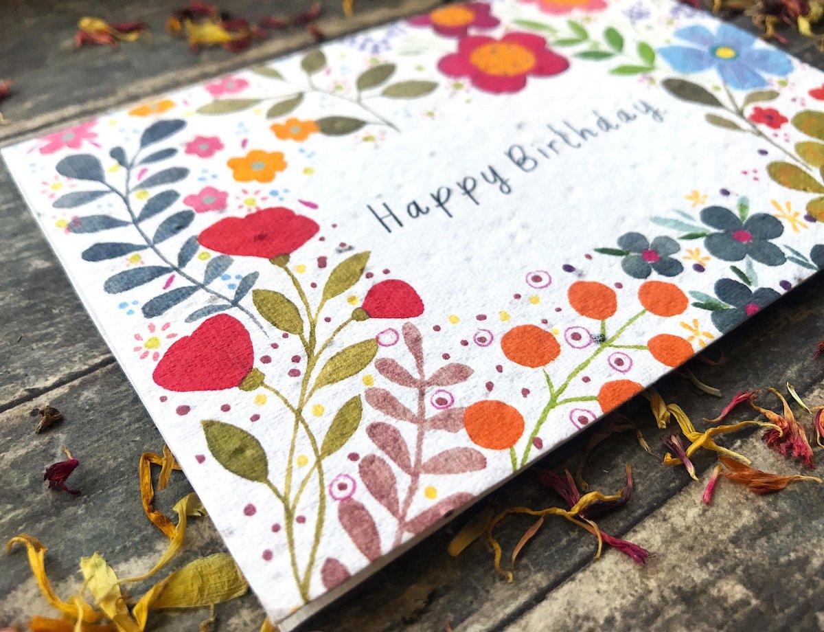 Plantable Seed Paper Birthday Card: Watercolor Floral Art - Erika's Whimsical Art
