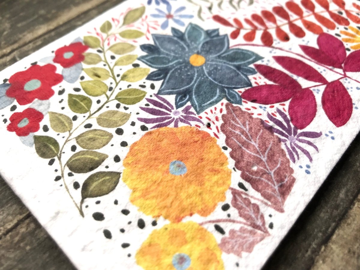 Plantable Seed Paper Birthday Card: Watercolor Floral Art - Erika's Whimsical Art