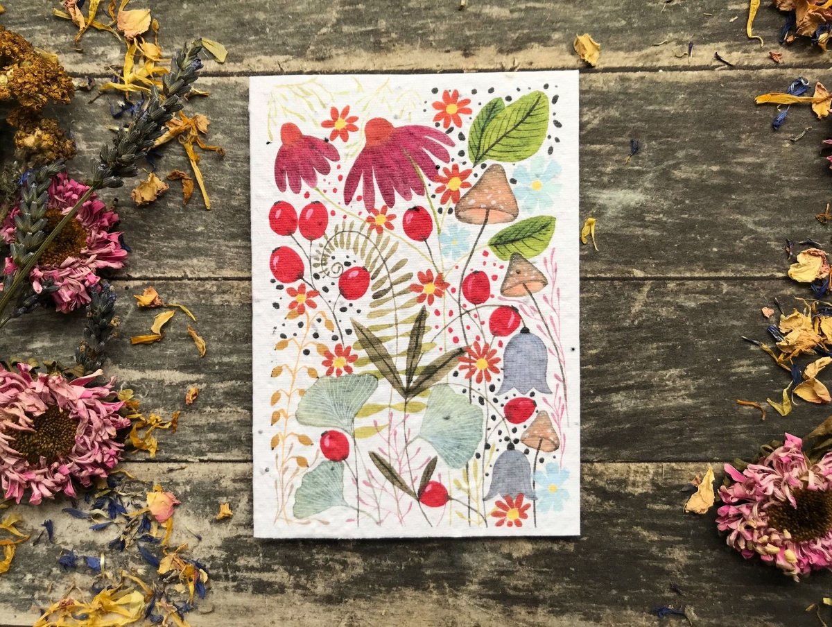 Plantable Seed Paper Birthday Card: Watercolor Floral Art - Erika's Whimsical Art