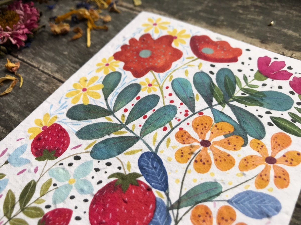 Plantable Seed Paper Birthday Card: Watercolor Floral Art - Erika's Whimsical Art
