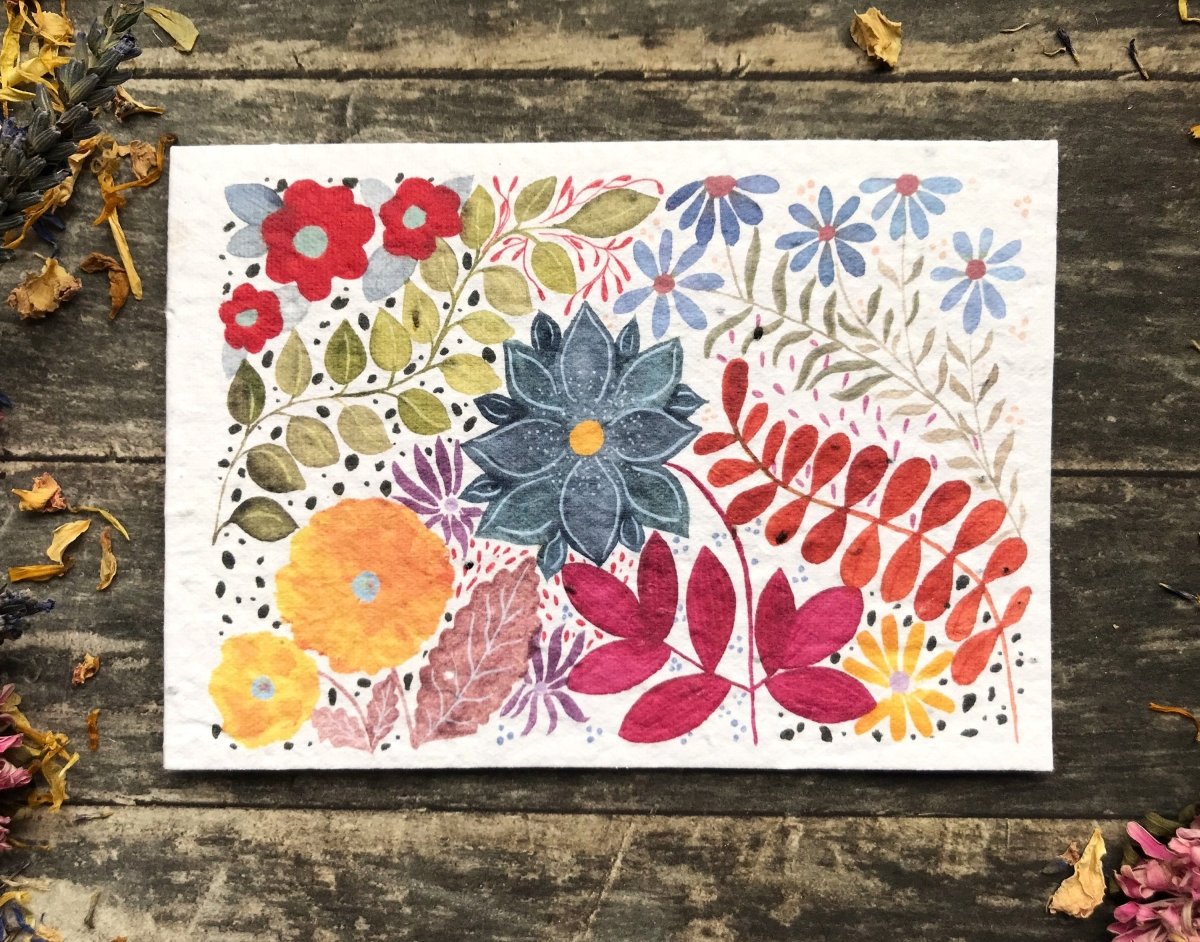 Plantable Seed Paper Birthday Card: Watercolor Floral Art - Erika's Whimsical Art