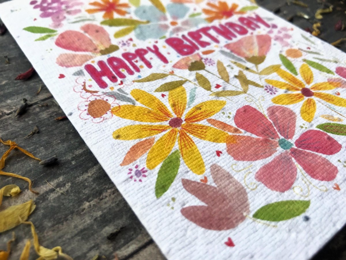 Plantable Seed Paper Birthday Card: Watercolor Floral Art - Erika's Whimsical Art