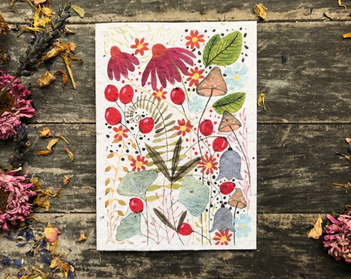 Plantable Seed Paper Birthday Card: Watercolor Floral Art - Erika's Whimsical Art