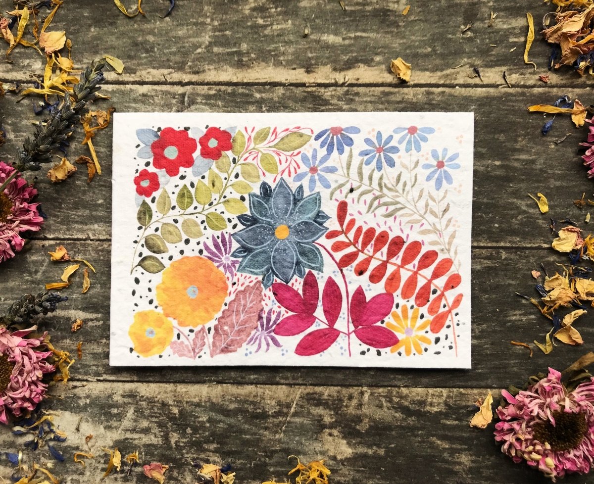 Plantable Seed Paper Birthday Card: Watercolor Floral Art - Erika's Whimsical Art