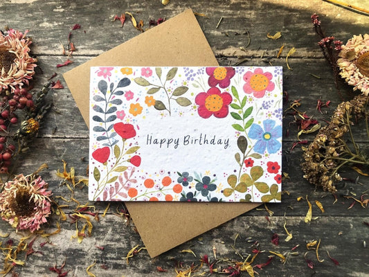 Plantable Seed Paper Birthday Card: Watercolor Floral Art - Erika's Whimsical Art