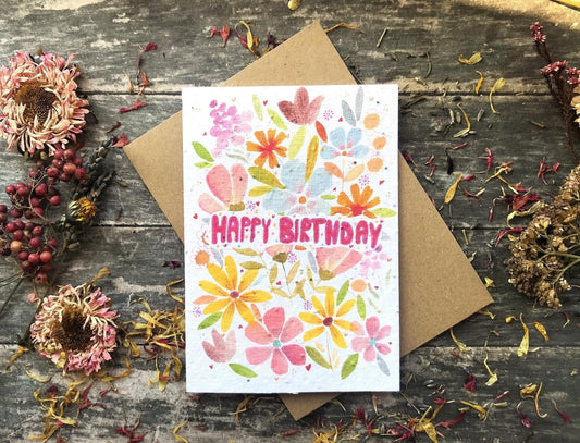 Plantable Seed Paper Birthday Card: Watercolor Floral Art - Erika's Whimsical Art