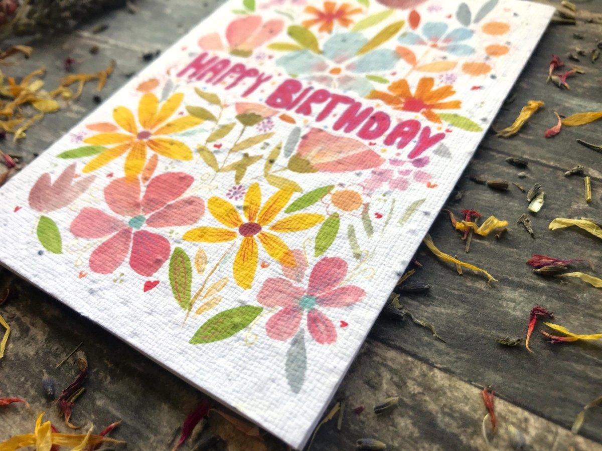 Plantable Seed Paper Birthday Card: Watercolor Floral Art - Erika's Whimsical Art