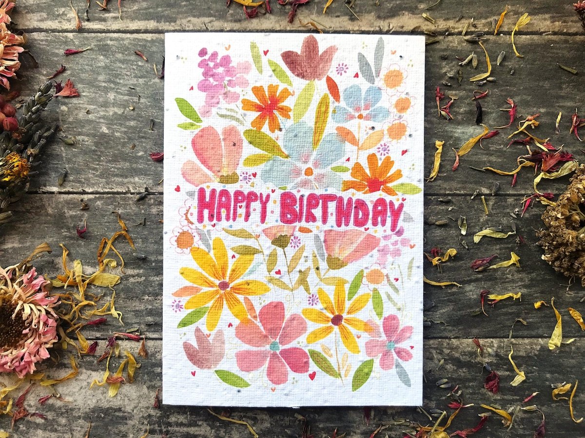 Plantable Seed Paper Birthday Card: Watercolor Floral Art - Erika's Whimsical Art