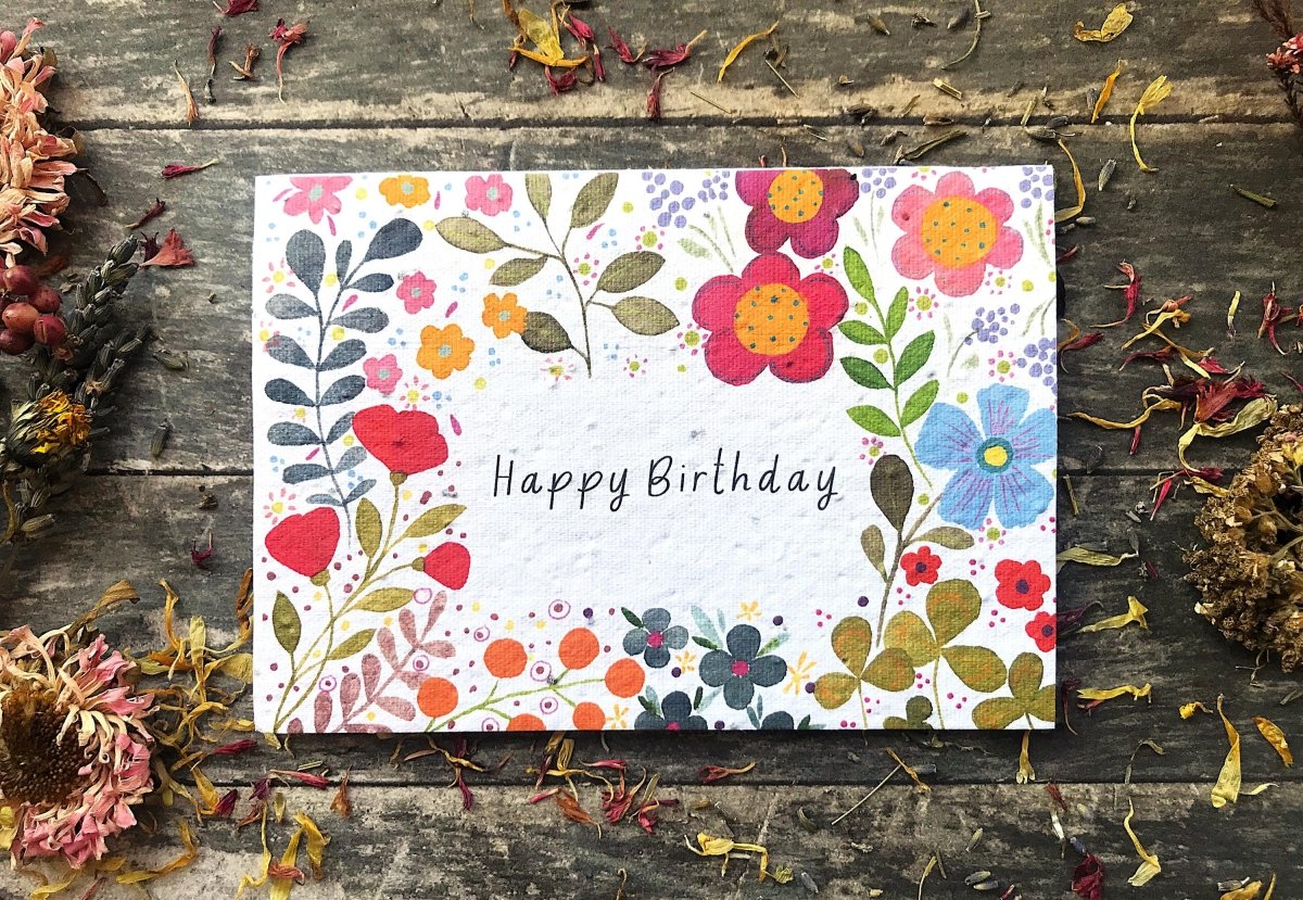 Plantable Seed Paper Birthday Card: Watercolor Floral Art - Erika's Whimsical Art