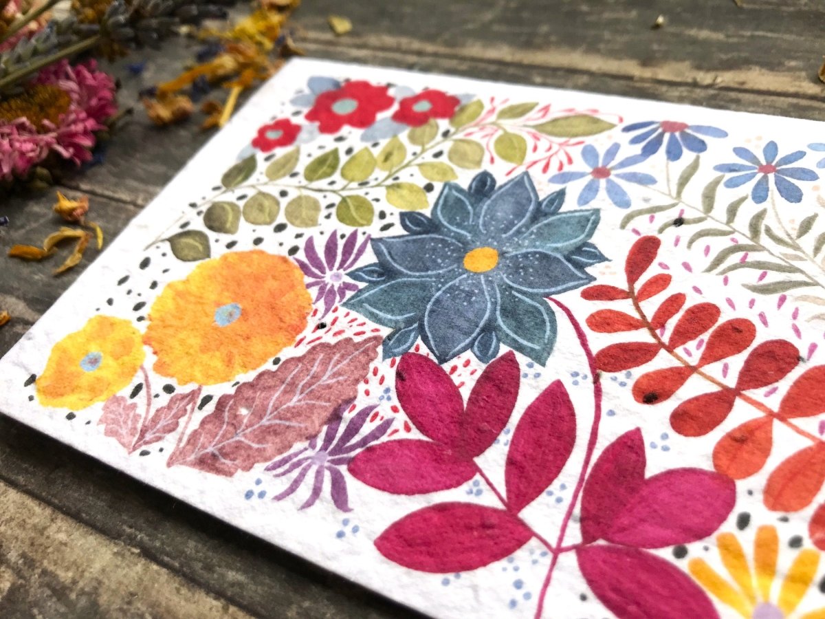 Plantable Seed Paper Birthday Card: Watercolor Floral Art - Erika's Whimsical Art