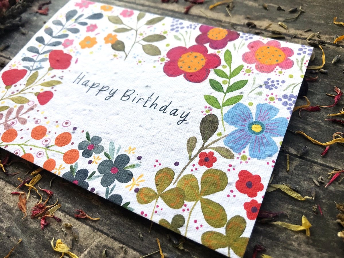 Plantable Seed Paper Birthday Card: Watercolor Floral Art - Erika's Whimsical Art
