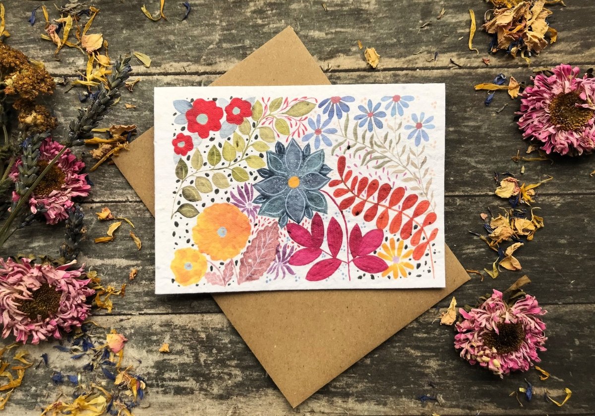 Plantable Seed Paper Birthday Card: Watercolor Floral Art - Erika's Whimsical Art