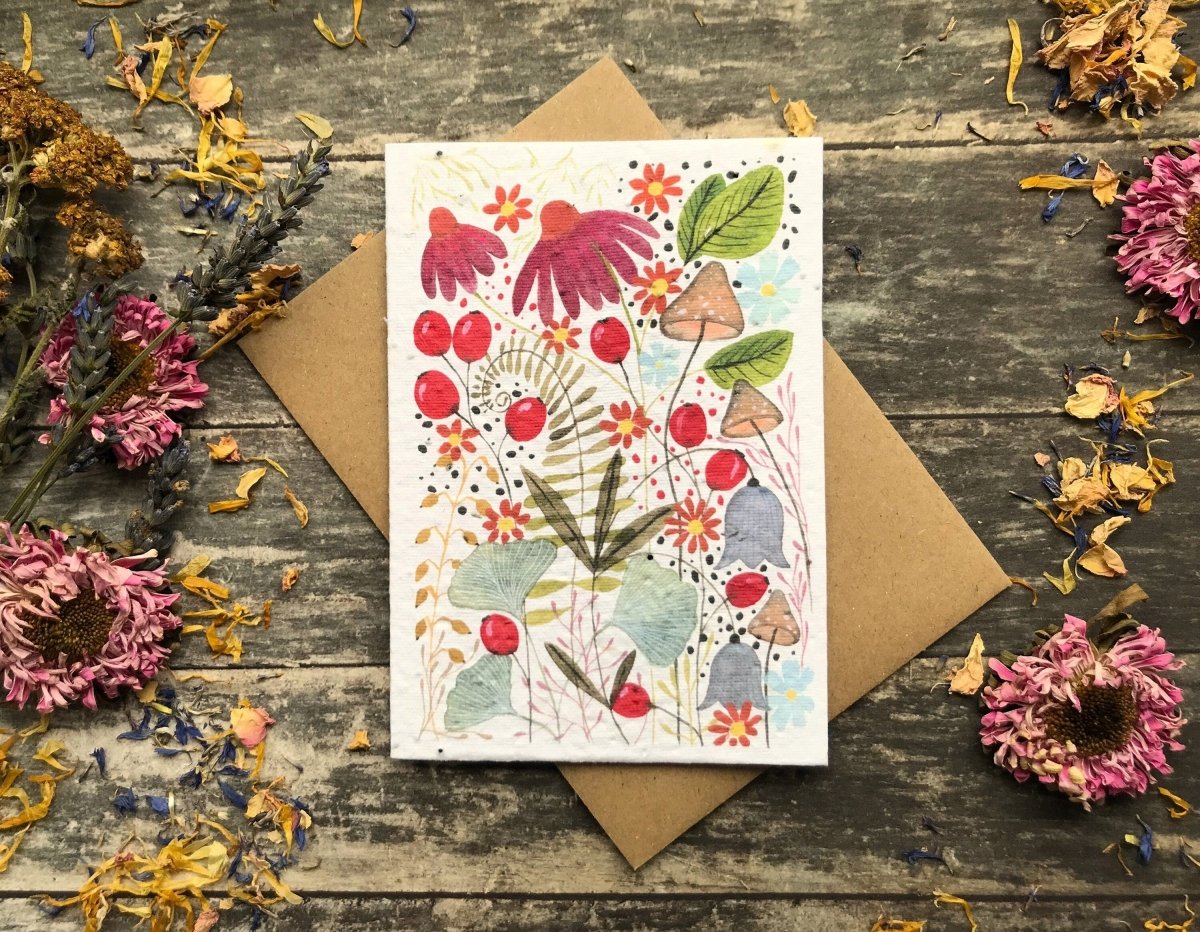 Plantable Seed Paper Birthday Card: Watercolor Floral Art - Erika's Whimsical Art