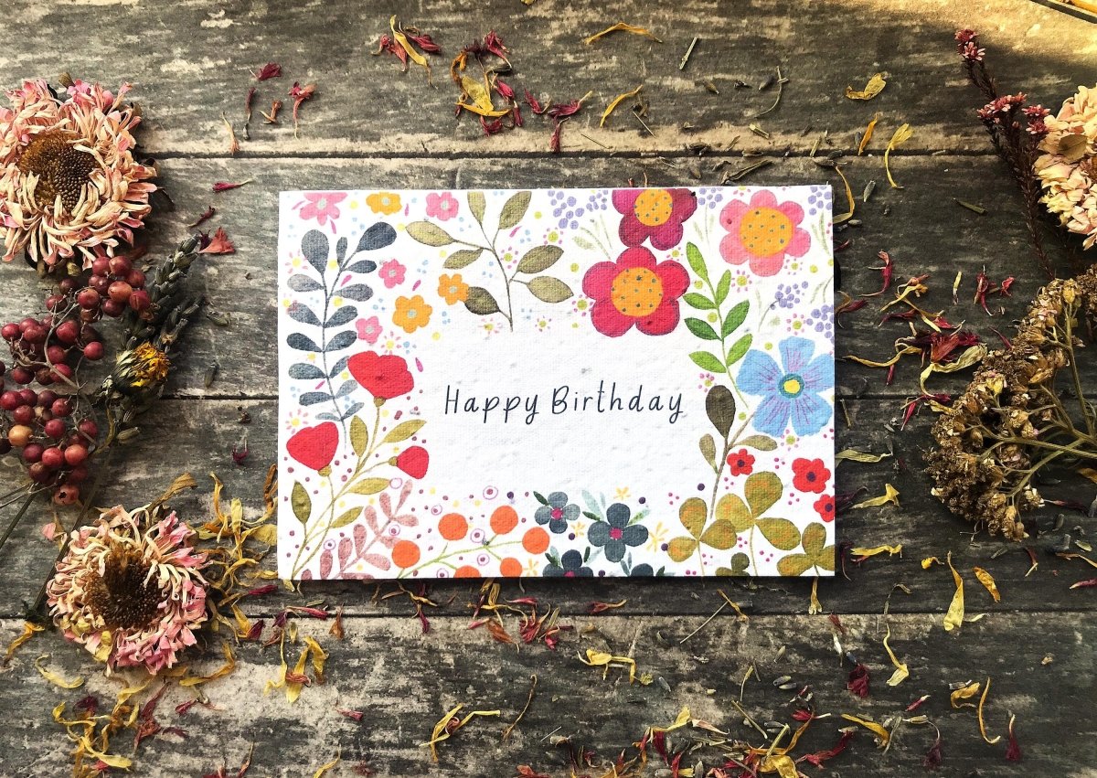 Plantable Seed Paper Birthday Card: Watercolor Floral Art - Erika's Whimsical Art