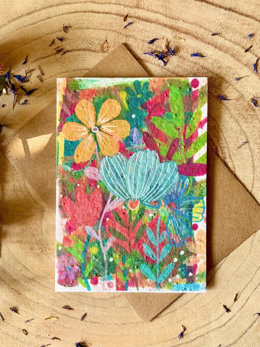 Plantable Seed Paper Birthday Card: Watercolor Floral Art - Erika's Whimsical Art