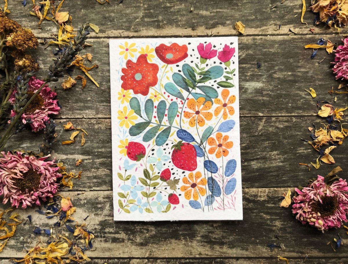 Plantable Seed Paper Birthday Card: Watercolor Floral Art - Erika's Whimsical Art