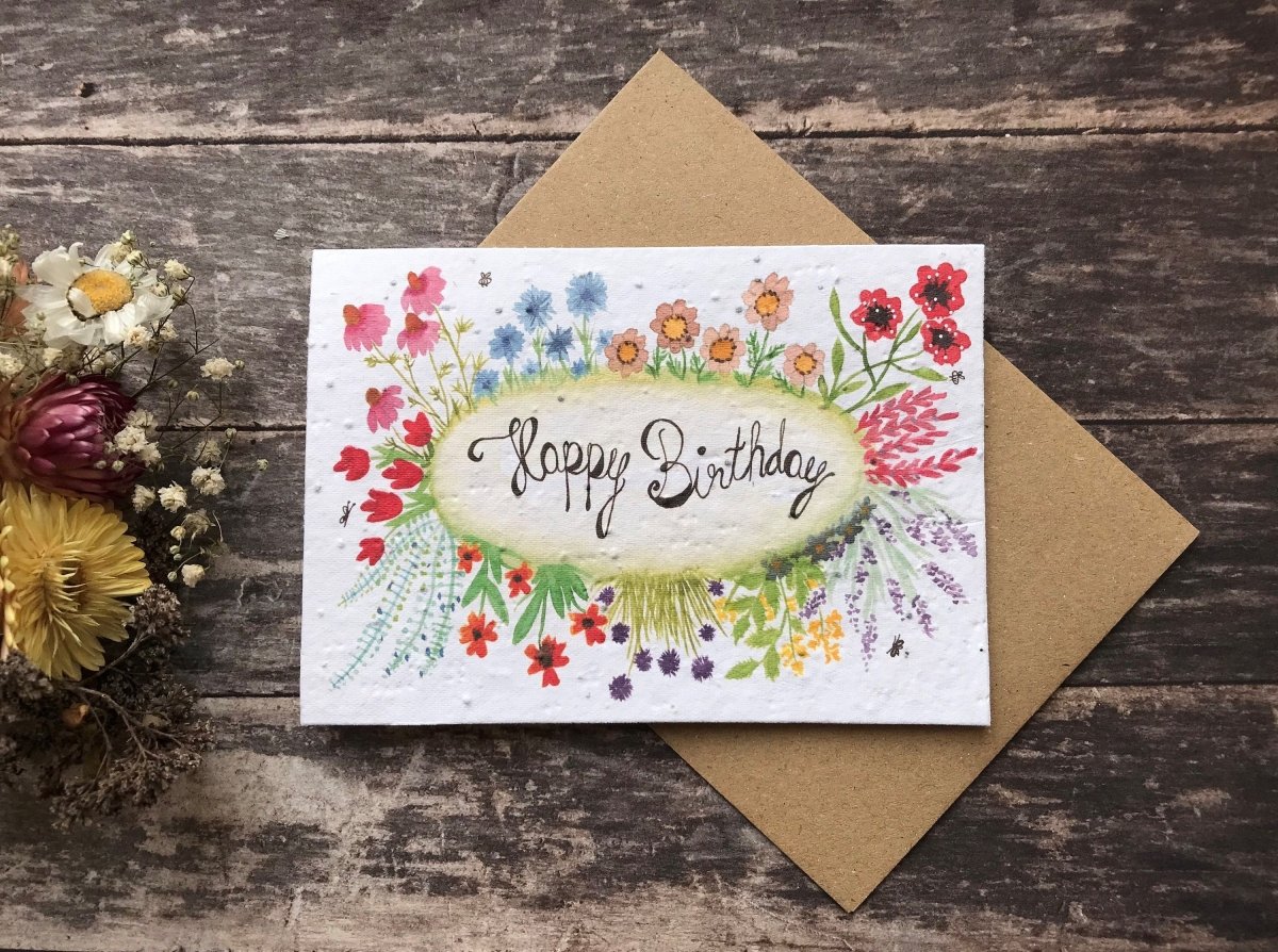 Plantable Seed Paper Birthday Card: Watercolor Flower Greeting - Erika's Whimsical Art