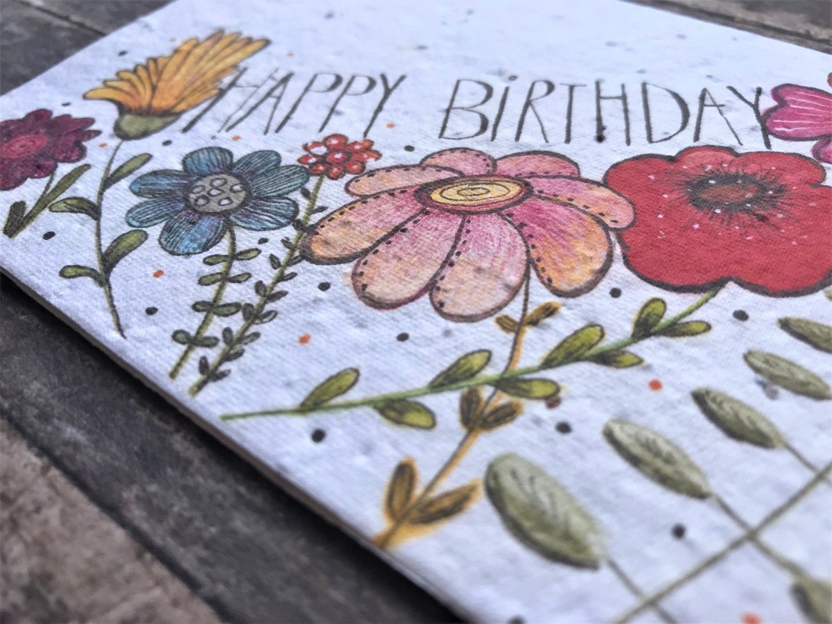 Plantable Seed Paper Birthday Card: Watercolor Flower Greeting - Erika's Whimsical Art