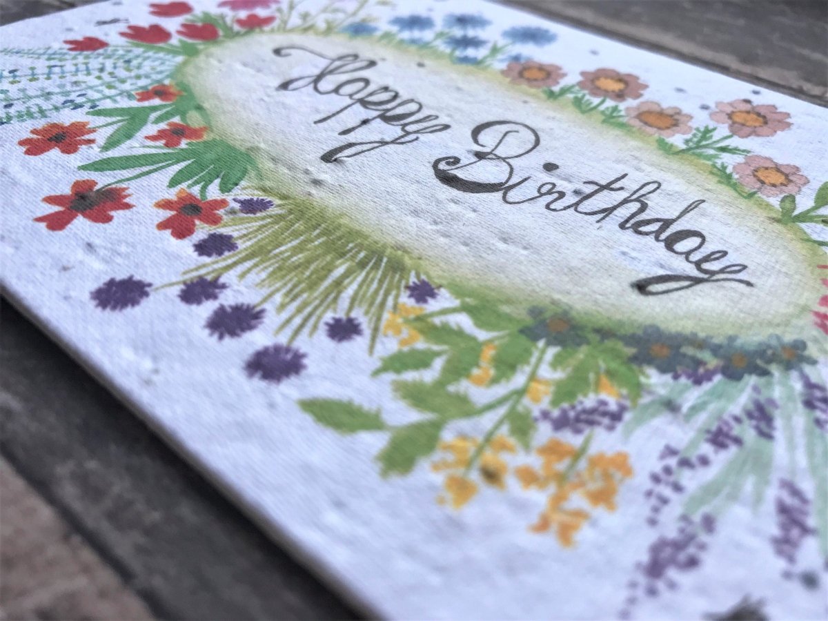 Plantable Seed Paper Birthday Card: Watercolor Flower Greeting - Erika's Whimsical Art