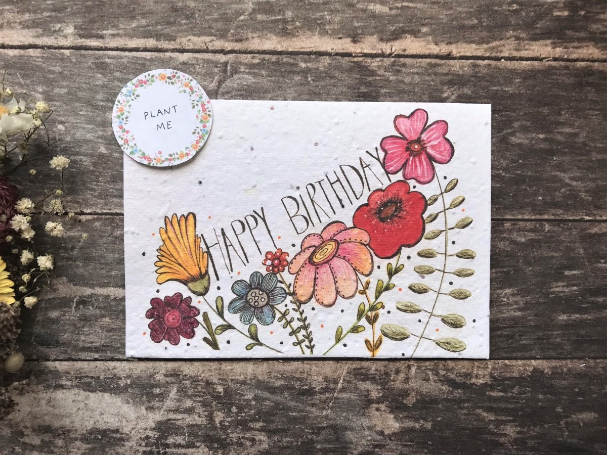Plantable Seed Paper Birthday Card: Watercolor Flower Greeting - Erika's Whimsical Art