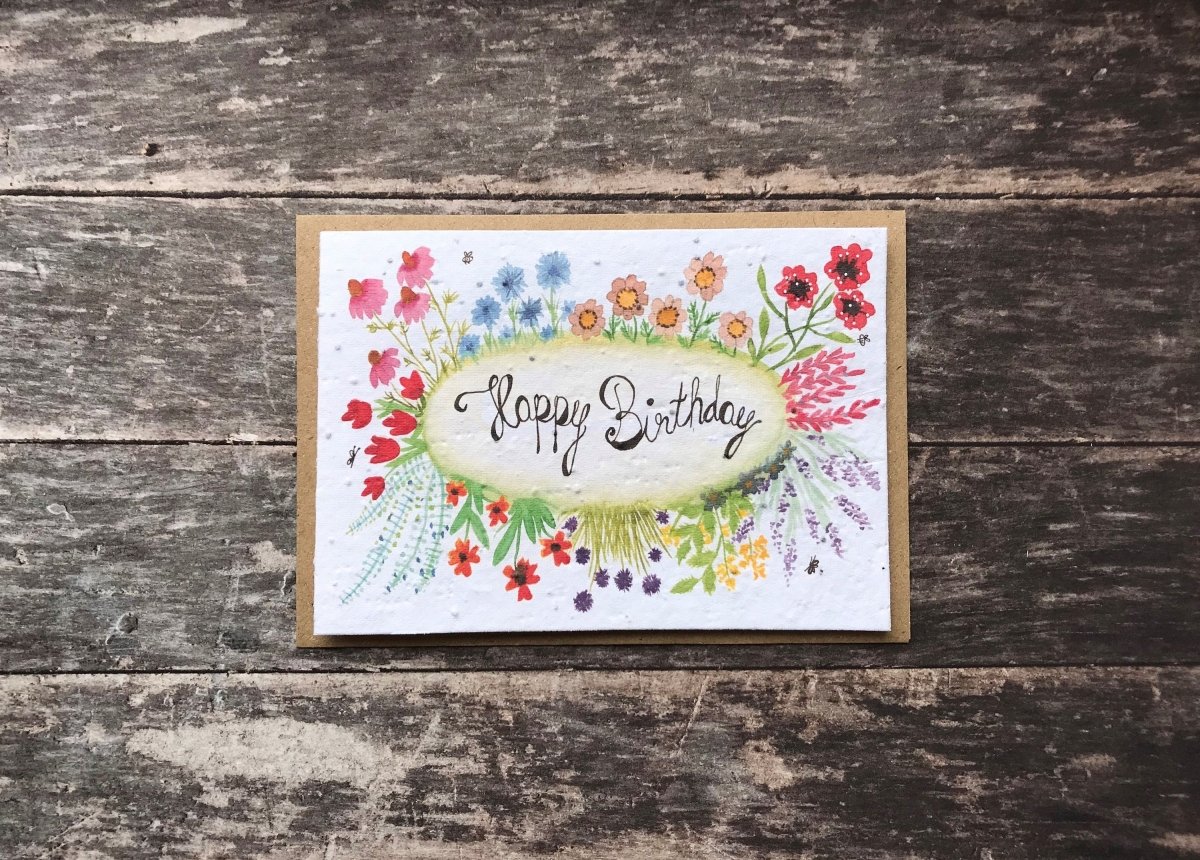 Plantable Seed Paper Birthday Card: Watercolor Flower Greeting - Erika's Whimsical Art