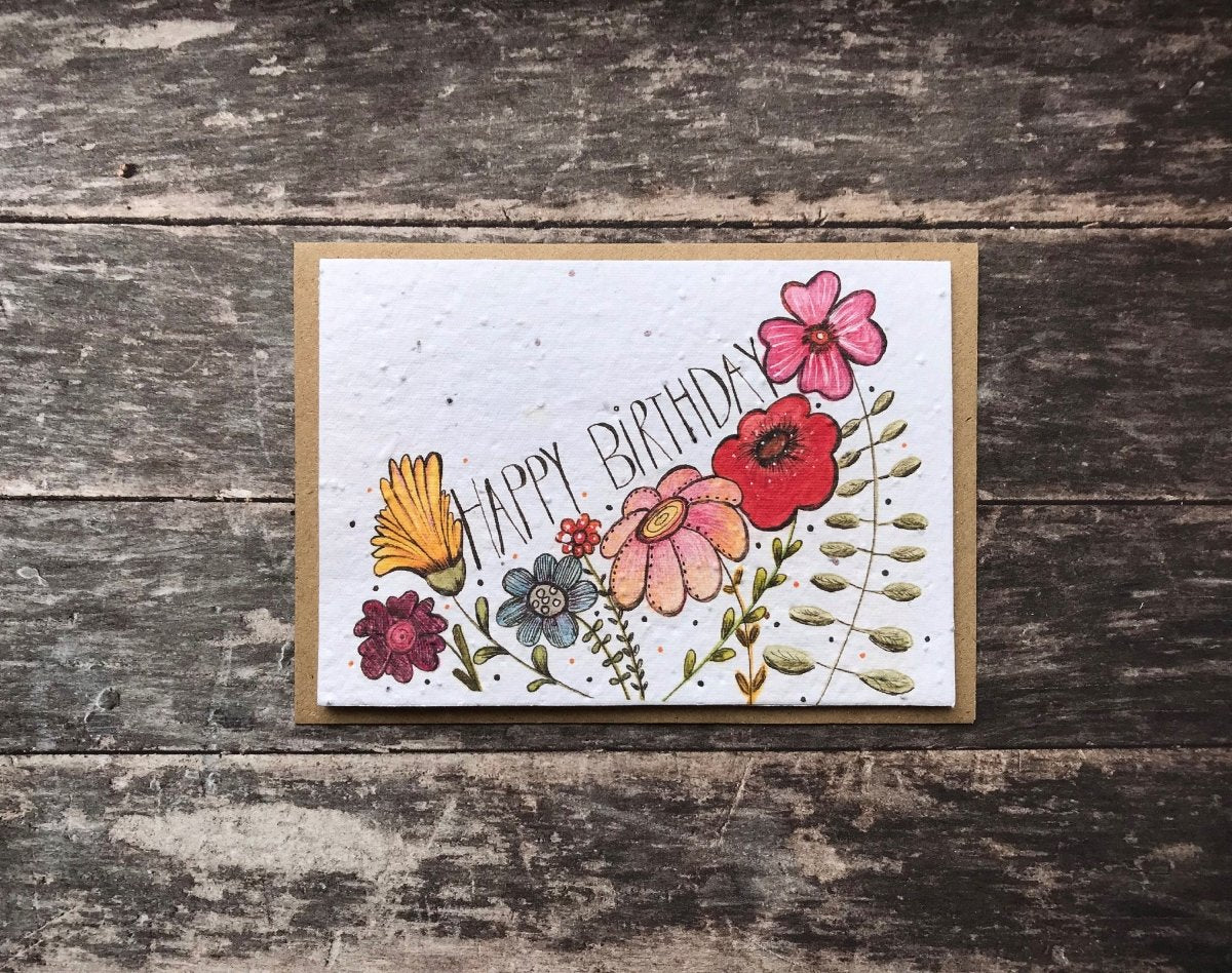 Plantable Seed Paper Birthday Card: Watercolor Flower Greeting - Erika's Whimsical Art