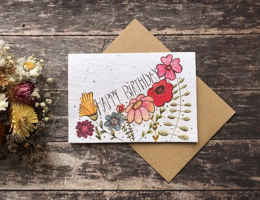 Plantable Seed Paper Birthday Card: Watercolor Flower Greeting - Erika's Whimsical Art