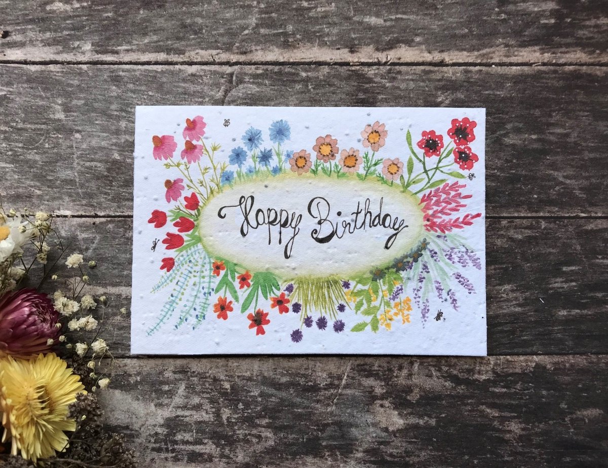 Plantable Seed Paper Birthday Card: Watercolor Flower Greeting - Erika's Whimsical Art