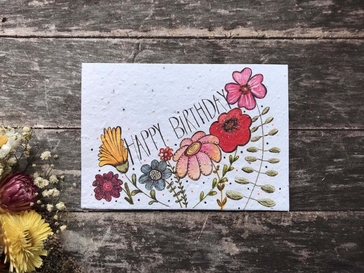 Plantable Seed Paper Birthday Card: Watercolor Flower Greeting - Erika's Whimsical Art