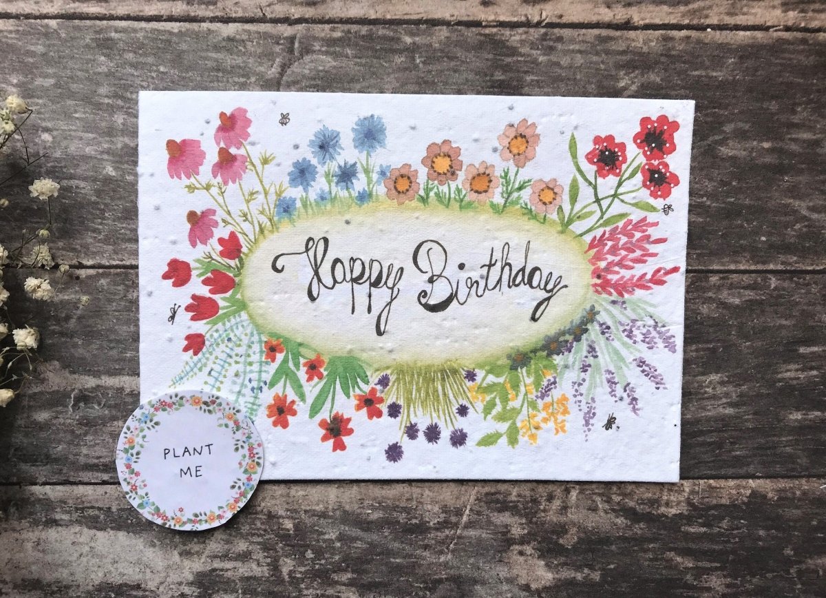 Plantable Seed Paper Birthday Card: Watercolor Flower Greeting - Erika's Whimsical Art